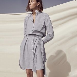 Striped Button-Front Shirt Dress in Light Blue and White